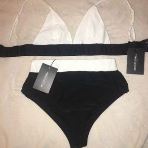 high waist bikini black and white